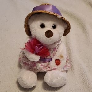 PBC white red singing teddy bear